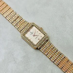 Women's Crystal Golden Slim Dial Watch | Elegant Stylish Daily Wear Wristwatch