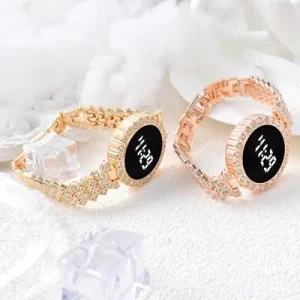 Digital Gold Crystal Chain Strap Watch for Women | Stylish Elegant Fashion Wristwatch