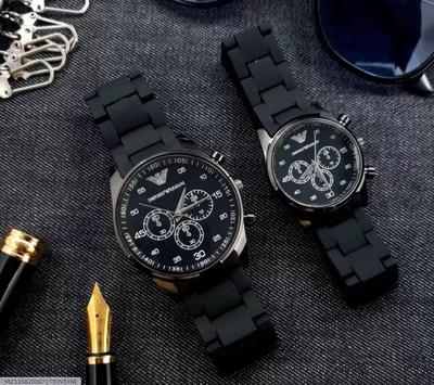 Unisex Chronograph Watch Set Stainless Steel Black Strap – 2 Pcs Couple Watches for Men & Women