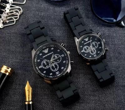 Unisex Chronograph Watch Set Stainless Steel Black Strap – 2 Pcs Couple Watches for Men & Women - Image 4