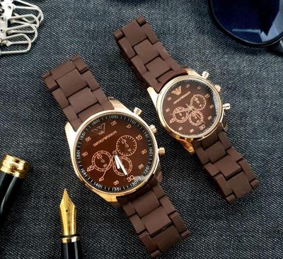 Unisex Chronograph Watch Set Stainless Steel Black Strap – 2 Pcs Couple Watches for Men & Women - Image 2