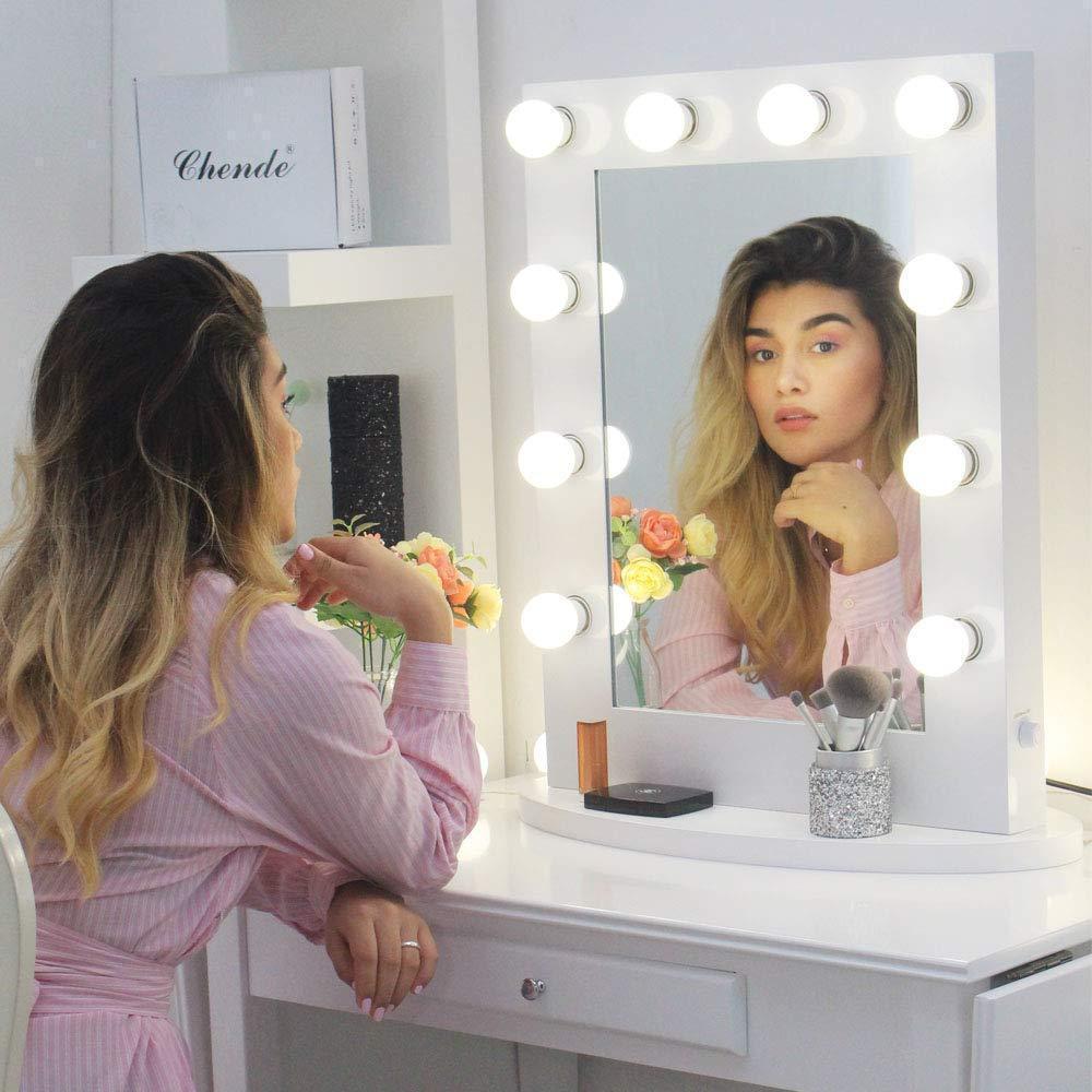 Rechargeable Vanity Mirror with LED Lights Pink ABS Makeup Dressing Table Mirror - Image 4