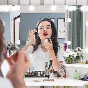 Rechargeable Vanity Mirror with LED Lights Pink ABS Makeup Dressing Table Mirror