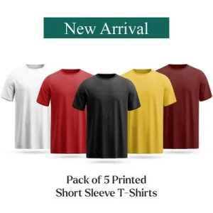 5 Pcs Men's Polyester Plain T-Shirts Multicolor Round Neck – Comfortable Casual Wear