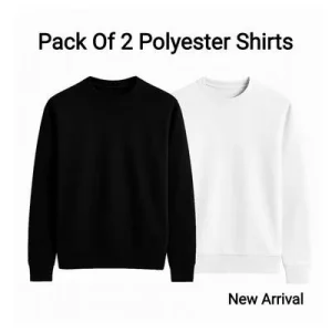 Men's Polyester Sweatshirt Pack of 2 – Black & White Casual Winter Wear | Medium