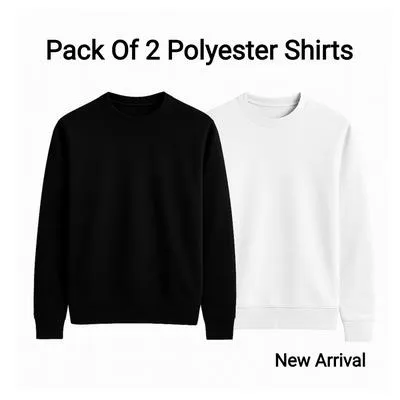 Men's Polyester Sweatshirt Pack of 2 – Black & White Casual Winter Wear | Medium