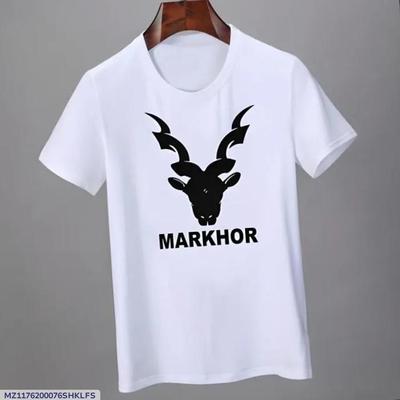Men White Markhor Printed Cotton T-Shirt Medium to XL – Stylish Casual & Daily Wear - Image 2