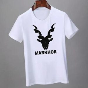 Men White Markhor Printed Cotton T-Shirt Medium to XL – Stylish Casual & Daily Wear
