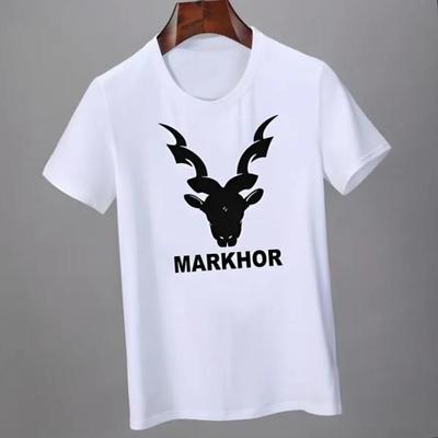 Men White Markhor Printed Cotton T-Shirt Medium to XL – Stylish Casual & Daily Wear