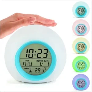 Round Colorful Alarm Clock with Temperature & Date Display