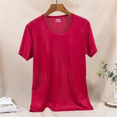 Men's Ice Silk Mesh Breathable T-Shirt – White Slim Fit Summer Casual Wear - Image 3