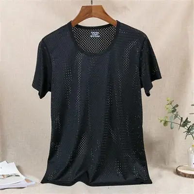 Men's Ice Silk Mesh Breathable T-Shirt – White Slim Fit Summer Casual Wear - Image 5