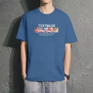 Men Blue Loose Fit Letter Print T-Shirt Summer – Stylish Casual Oversized Comfort Wear