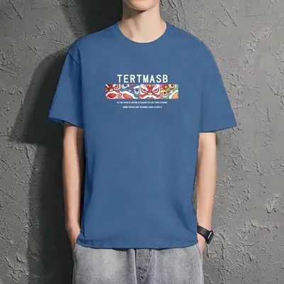 Men Blue Loose Fit Letter Print T-Shirt Summer – Stylish Casual Oversized Comfort Wear