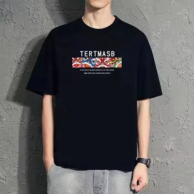 Men Blue Loose Fit Letter Print T-Shirt Summer – Stylish Casual Oversized Comfort Wear - Image 3