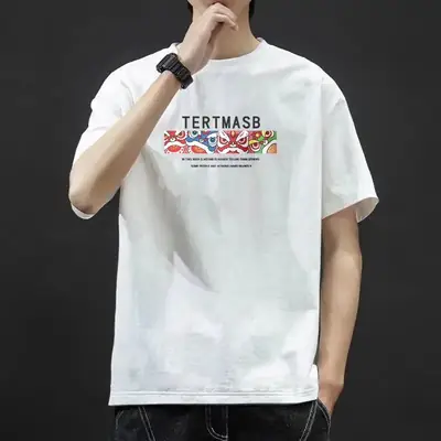 Men Blue Loose Fit Letter Print T-Shirt Summer – Stylish Casual Oversized Comfort Wear - Image 5