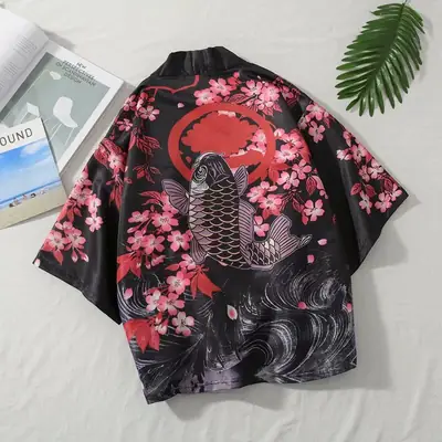 Men's Black Dragon Kimono Cardigan Summer Beach Shirt – Stylish Casual Lightweight Wear - Image 4