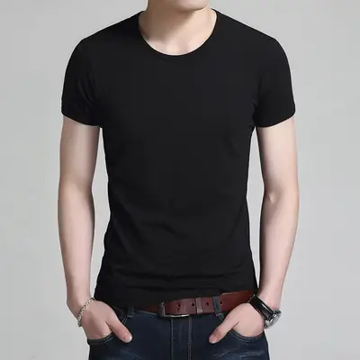 Men Slim Fit Black Cotton T-Shirt Round Neck – Premium Casual & Daily Wear - Image 5