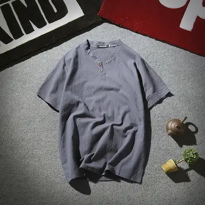 Men's Cotton Linen Henley Shirt Summer White – Lightweight Breathable Casual Wear - Image 3