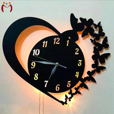 Heart & Butterfly Wall Clock Black Battery Operated – Modern Decorative Home Clock - Image 2