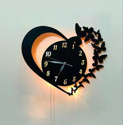 Heart & Butterfly Wall Clock Black Battery Operated – Modern Decorative Home Clock