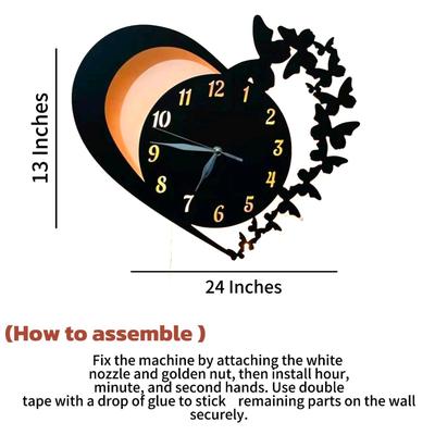 Heart & Butterfly Wall Clock Black Battery Operated – Modern Decorative Home Clock - Image 4