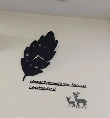 3D Leaf Wooden Wall Clock Black Golden Hands – Modern Decorative Home Clock - Image 4