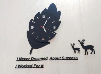 3D Leaf Wooden Wall Clock Black Golden Hands – Modern Decorative Home Clock - Image 5