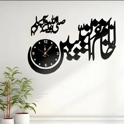 Black Islamic Calligraphy Wall Clock 15x25 Inch MDF – Modern Islamic Home Decor - Image 3