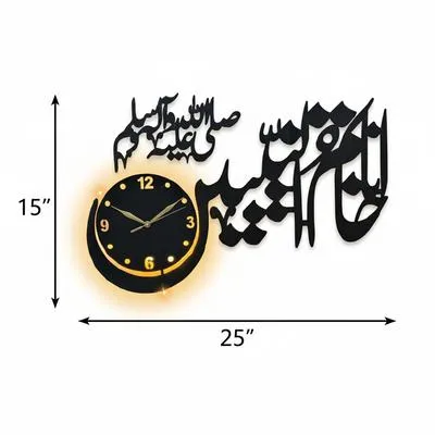 Black Islamic Calligraphy Wall Clock 15x25 Inch MDF – Modern Islamic Home Decor