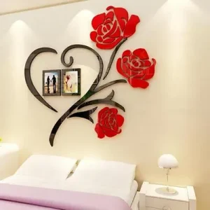 Heart Shape Red Rose Wall Art With Photo Frames – Romantic Wall Decor