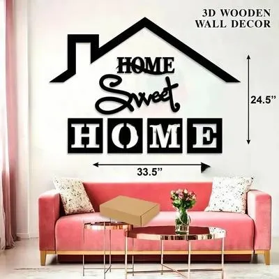 3D Wooden Wall Art Home Sweet Home Black 24.5 x 33.5 Inch