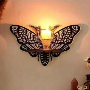 Butterfly Wall Shelf Set of 3 Black Wooden Decorative Floating Shelves for Home & Room Decor
