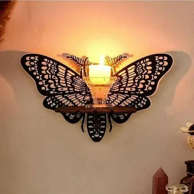 Butterfly Wall Shelf Set of 3 Black Wooden Decorative Floating Shelves for Home & Room Decor