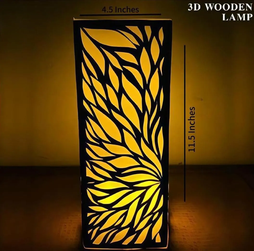 3D Wooden Leaf Lamp Rechargeable LED Decorative Table Lamp for Home & Office