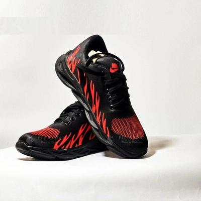 Men's Red Flame Running Joggers – Black Sneakers, Stylish & Comfortable Daily Wear