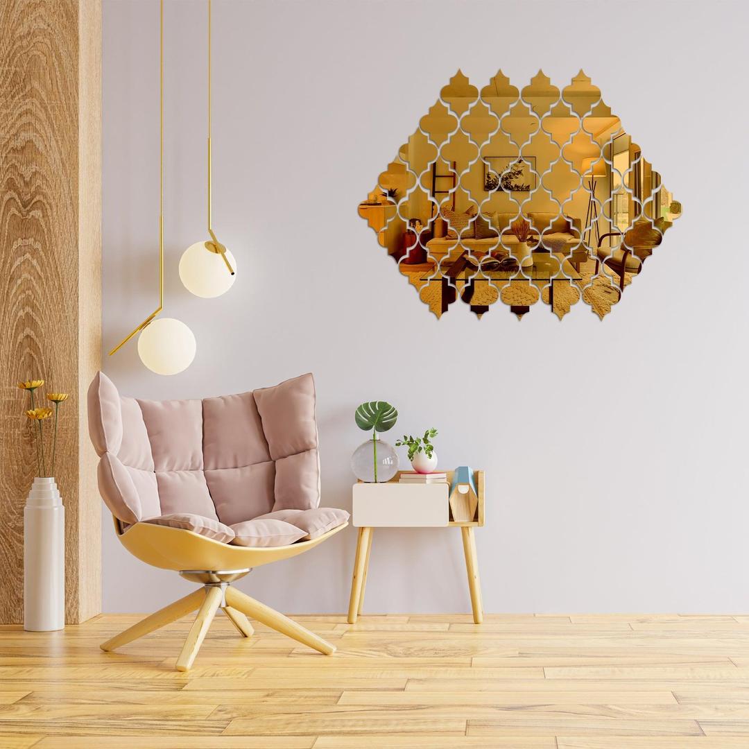 Golden Acrylic Wall Mirror 20Pcs Easy Install Modern Decor | Decorative Mirror Stickers - Image 2