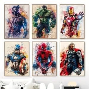 Marvel 3D Wall Art Set of 6 Wooden Frames Multicolor Superhero Wall Decor