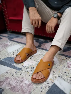 Men's Cross Strap Slide Sandals Brown – Premium Soft Comfortable Lightweight Anti-Slip Open Toe Slippers - Image 3