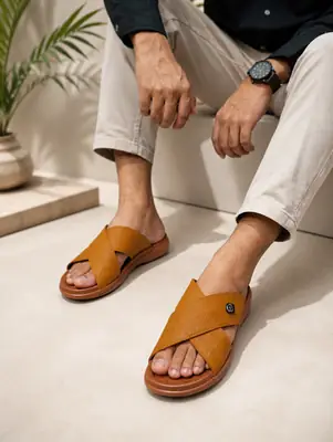 Men's Cross Strap Slide Sandals Brown – Premium Soft Comfortable Lightweight Anti-Slip Open Toe Slippers - Image 5