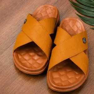 Men's Cross Strap Slide Sandals Brown – Premium Soft Comfortable Lightweight Anti-Slip Open Toe Slippers