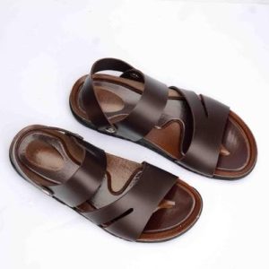 Men's Brown Synthetic Leather Sandals with Side Button Fastening | Casual Comfortable Footwear