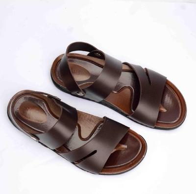Men's Brown Synthetic Leather Sandals with Side Button Fastening | Casual Comfortable Footwear