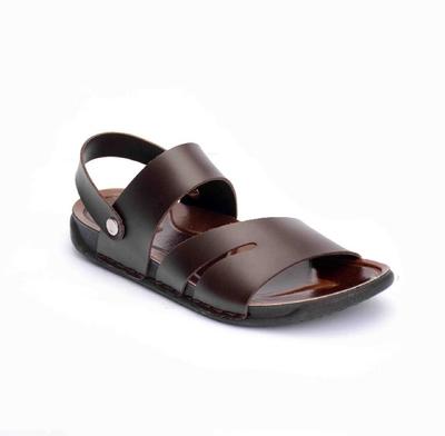 Men's Brown Synthetic Leather Sandals with Side Button Fastening | Casual Comfortable Footwear - Image 3