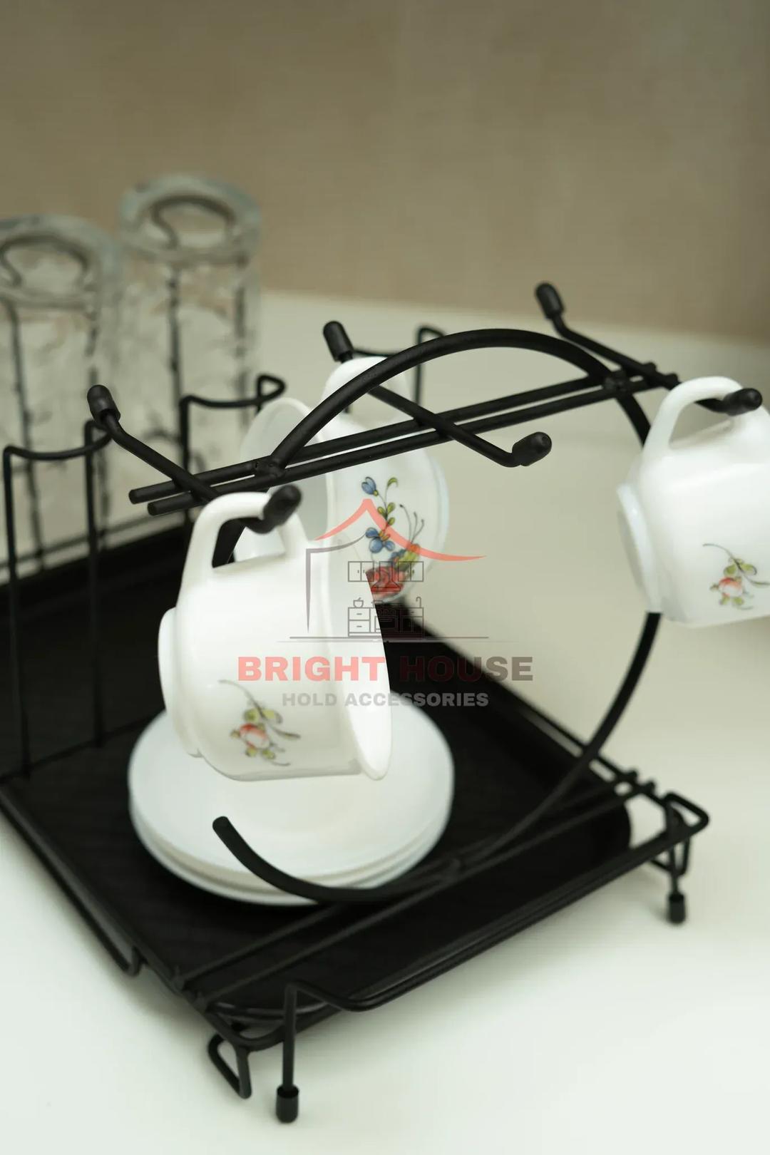 Black Metal Cup & Glass Holder for Kitchen Dining Table Organizer - Image 3