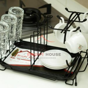 Black Metal Cup & Glass Holder for Kitchen Dining Table Organizer