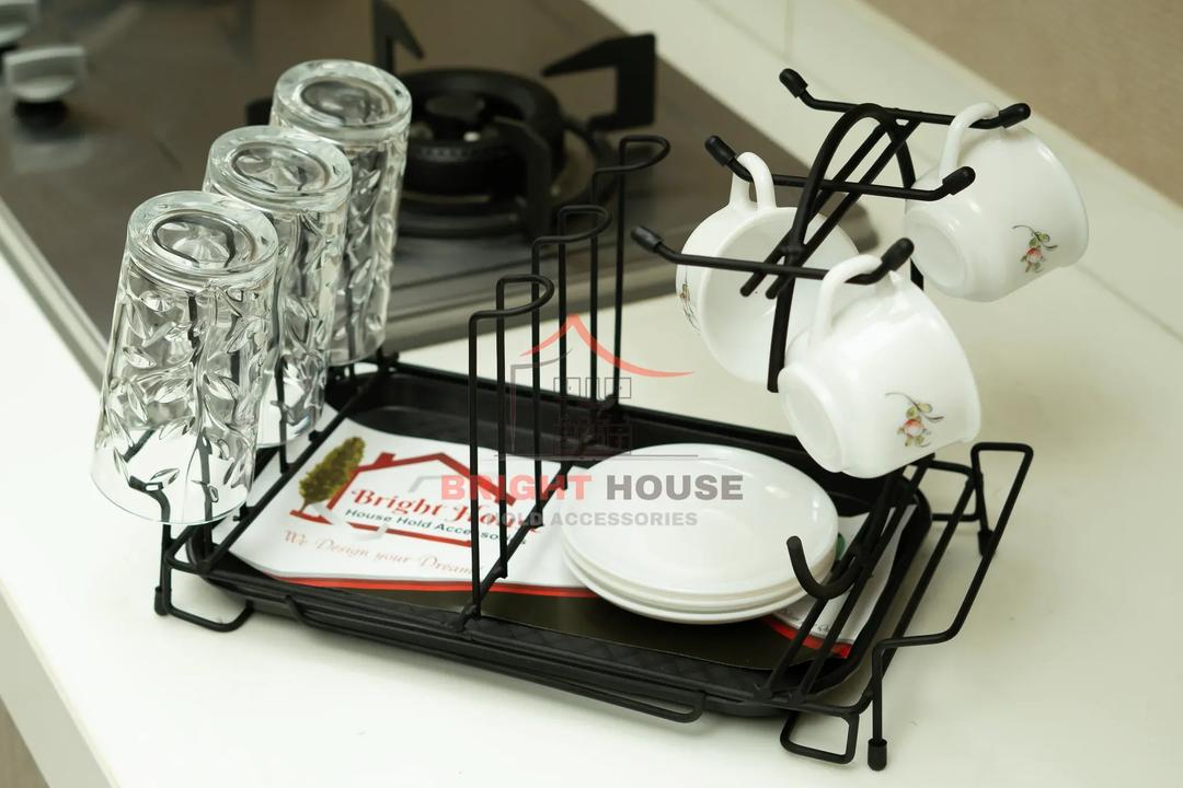 Black Metal Cup & Glass Holder for Kitchen Dining Table Organizer