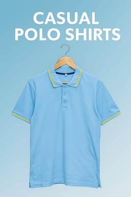 Men's Cotton Polo Shirt Blue with Yellow Trim – Stylish & Comfortable Casual Wear