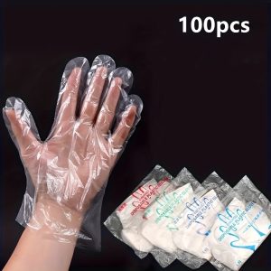 100pcs Disposable Food Gloves – Individually Wrapped Transparent PE Plastic Gloves, Thickened Film Kitchen & Food Handling Gloves(MultiColor)