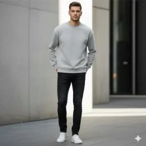 Men's Grey Fleece Sweatshirt – Round Neck Warm Casual Winter Wear | M to XL